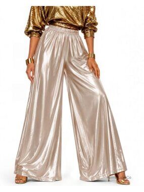 Wide Leg Palazzo Dance Pants High Waist Pull On Pockets